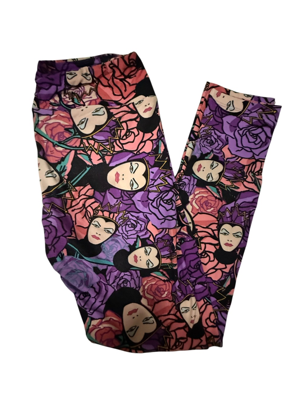LuLaRoe Disney Villain Purple Pink Evil Queen Face Print Leggings